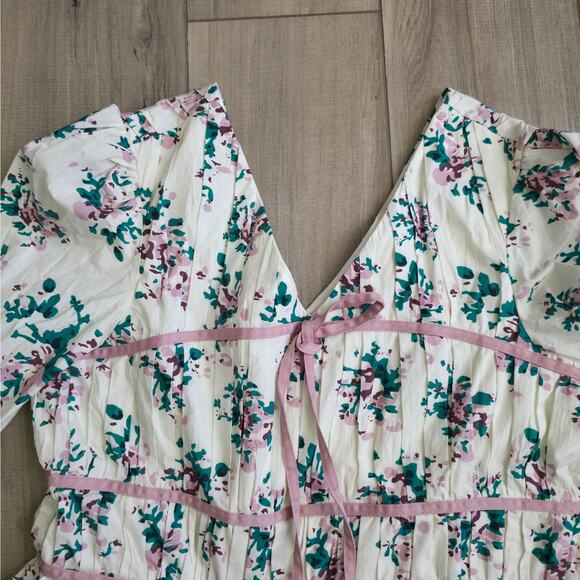 Stock Place The Label Floral 3/4 Sleeves V-Neck Fit Flare Dress Women Sz L - Picture 5 of 12
